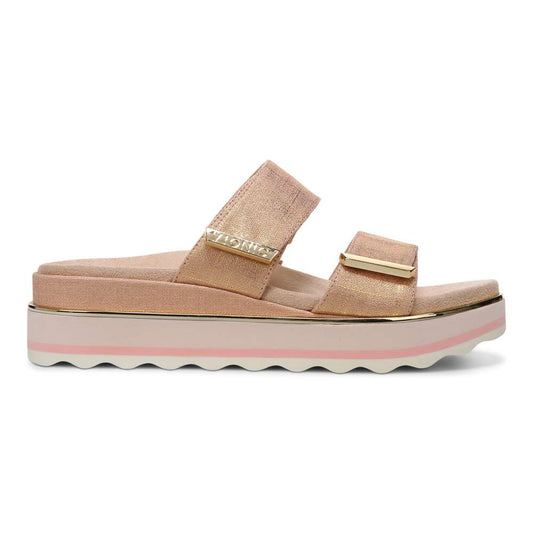 Brandie Flatform Slide Sandal - Roze Metallic