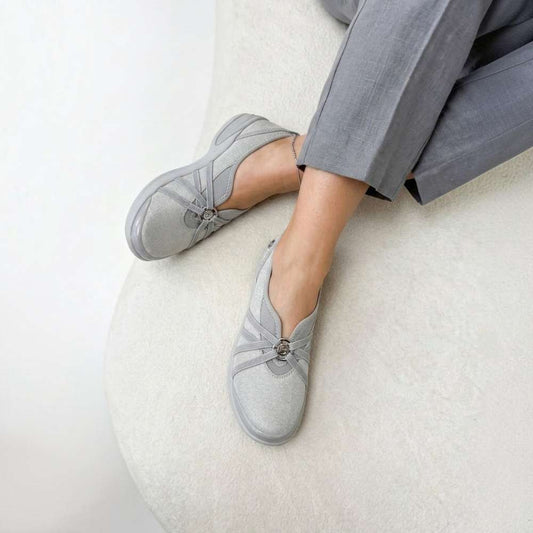 Lifestyle image for Niche Slip-On Casual Sneaker - Silver Shimmer Fabric