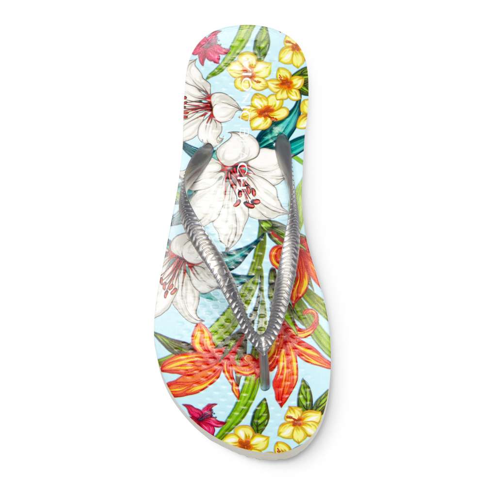 Noosa Print Toe Post Sandal - Light Blue Floral Silver