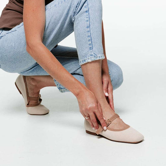 Lifestyle image for Violet Mary-Jane Flats - Almond
