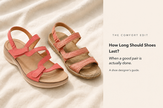 New and worn coral leather sandals side by side, when to replace shoes.