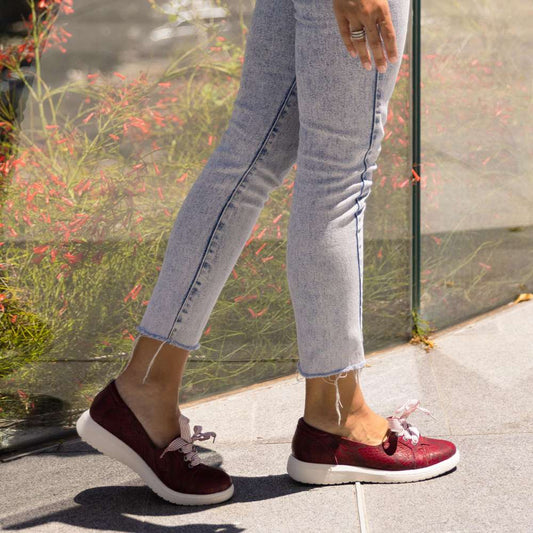 Lifestyle image for Bridgette Slip-On Casual Sneaker - Burgundy Snake