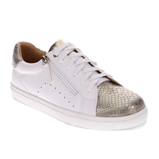 Cleo Zip Casual Sneaker - White/Gold