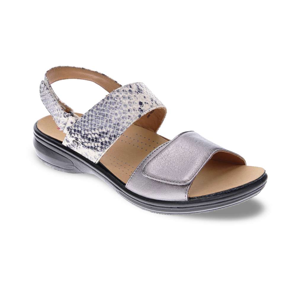 Como Adjustable Slingback Sandal - Gunmetal/Natural Snake