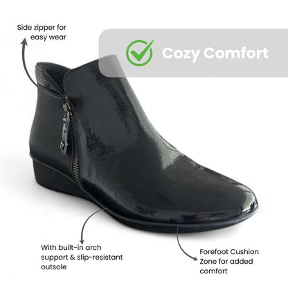 Damascus Wedged Boot - Black Patent