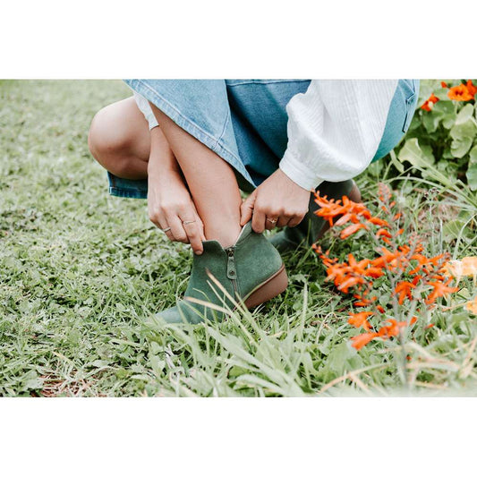 Lifestyle image for Damascus Wedged Boot - Moss Suede