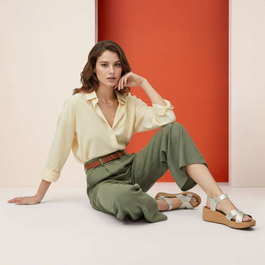 Lifestyle image for Flora Adjustable Strap Wedge - Champagne