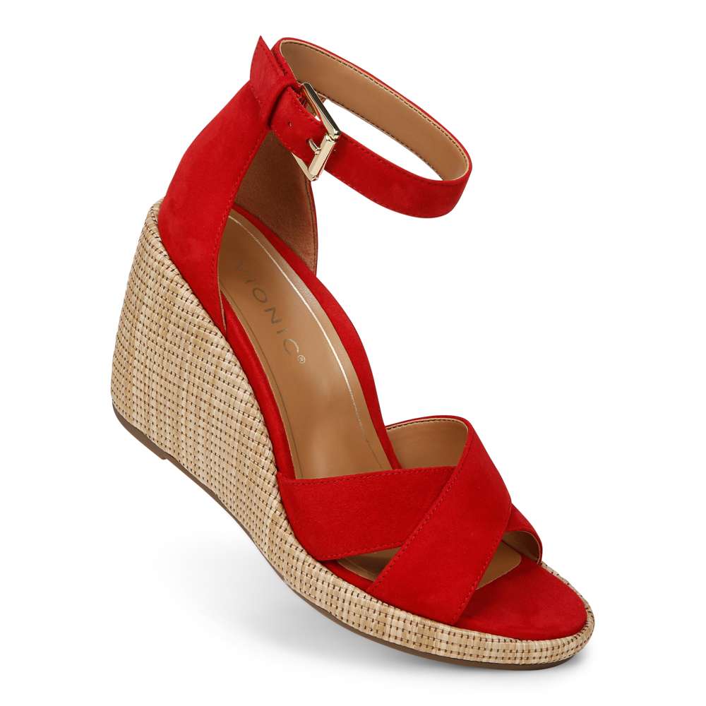 Marina Wedge Sandal - Red Suede