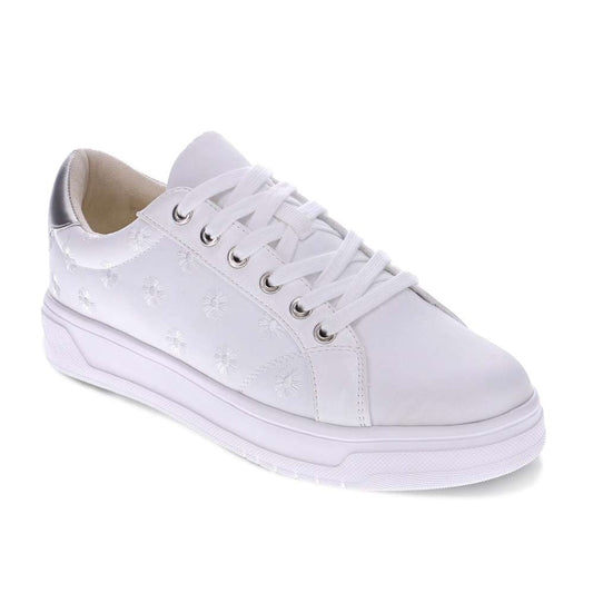 Paisley Floral Lace-Up Casual Sneaker - White/Silver Patch