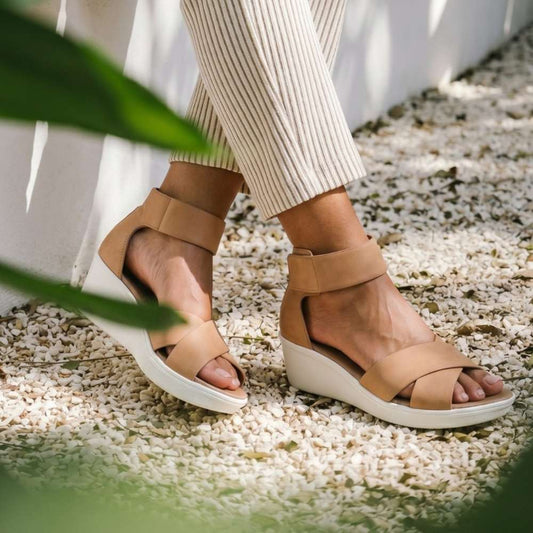 Lifestyle image for Riviera Wedge Sandal - Cookie Dough